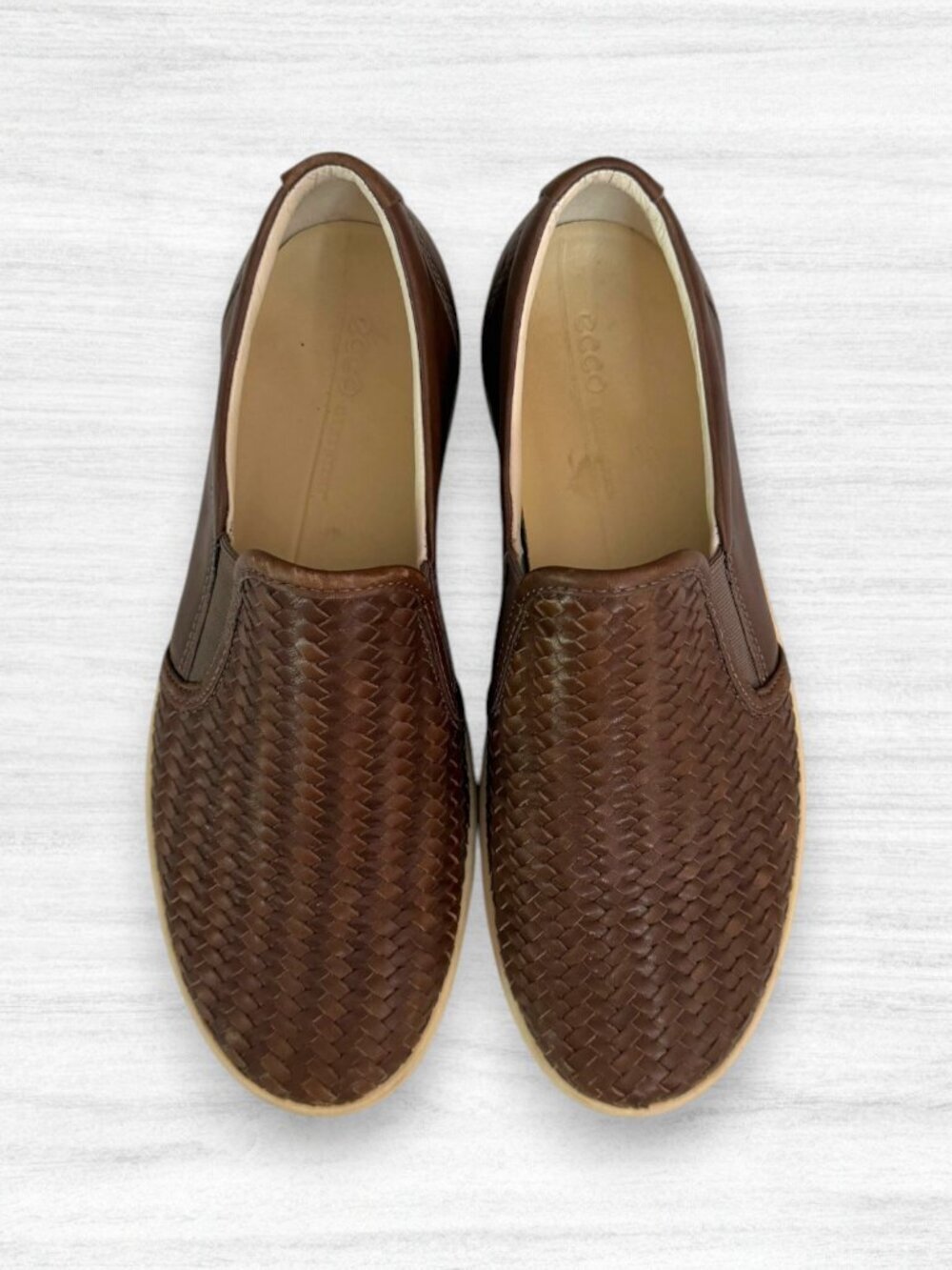 ECCO Soft 7 Woven Leather Slip On Sneakers Brown Comfort Shoes EU 40 US 9-9.5